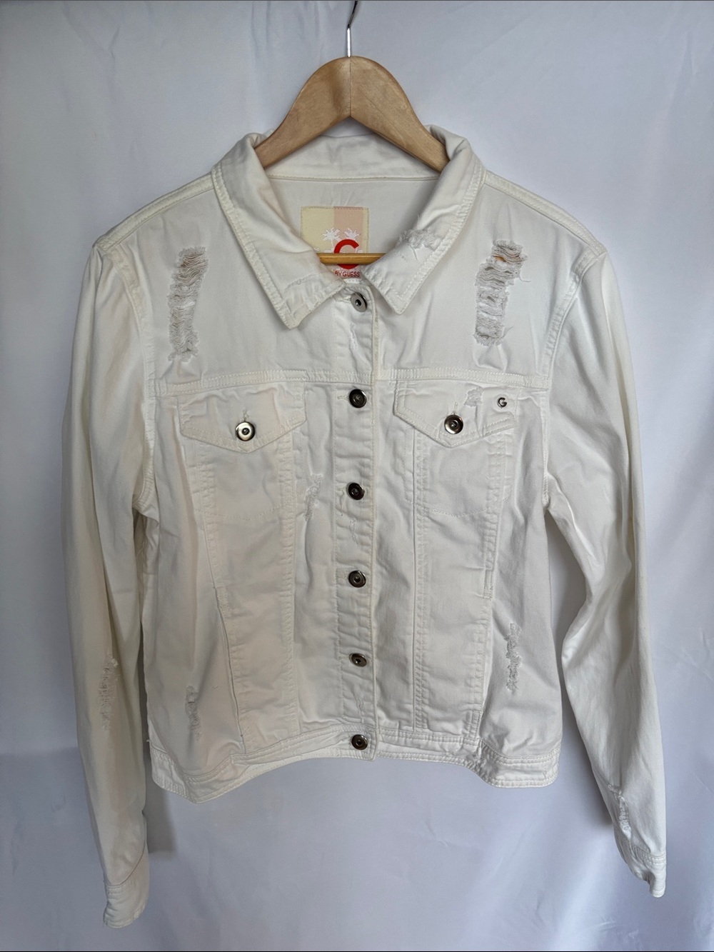 Guess White Distressed Denim Jacket